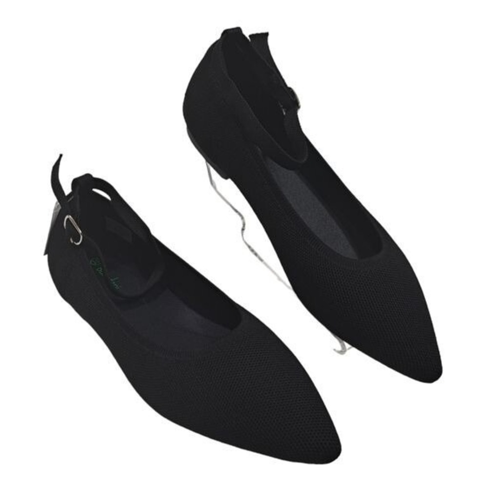 Burudani Black Knit Mary Jane Flats Women's Size 10 Comfort Slip-On Shoes Pointy